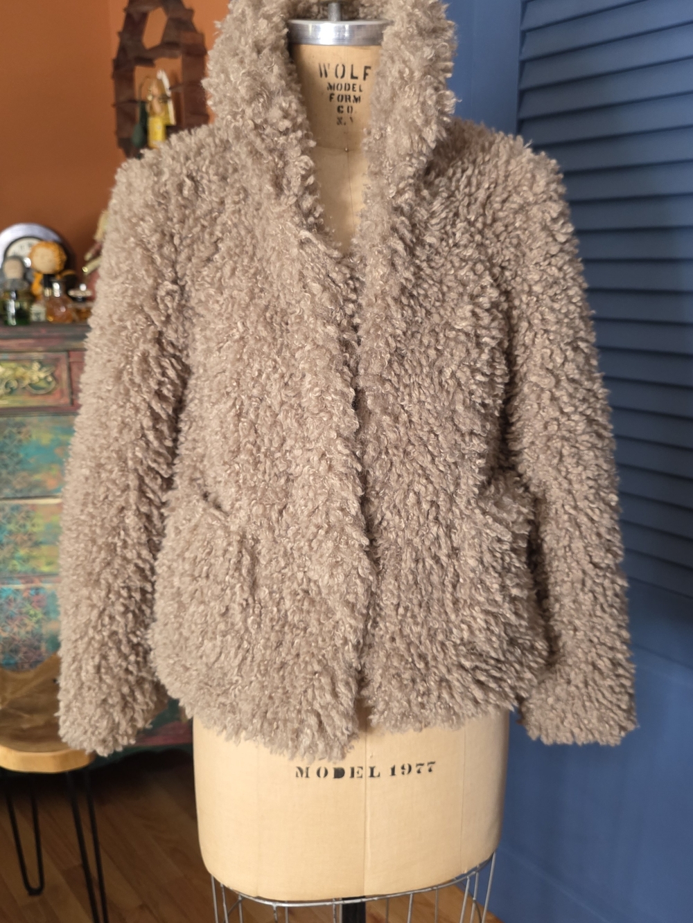 Zara Basic Taupe Curly Faux Fur Shaggy Teddy Jacket Coat Small